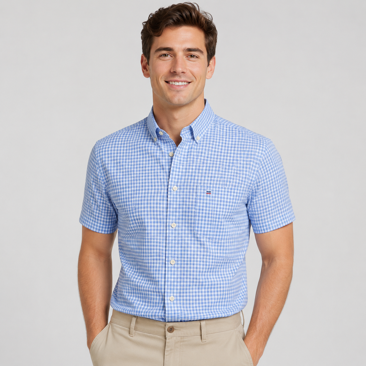 Montarello Men's Oxford Cotton Short-Sleeve Summer Shirt