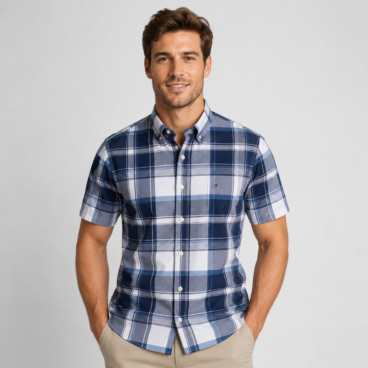 Montarello Men's Oxford Cotton Short-Sleeve Summer Shirt