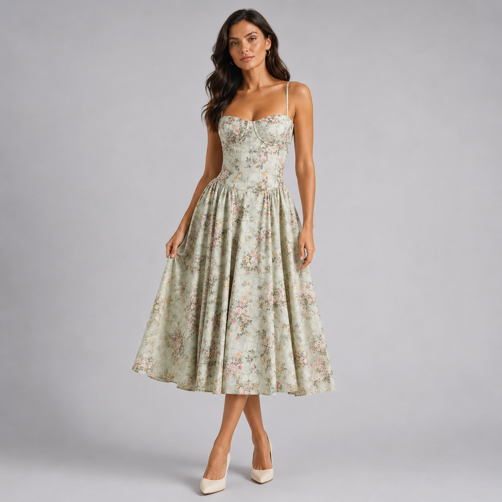 Montarello Women's Floral Corset Midi Dress – Wedding Guest Style