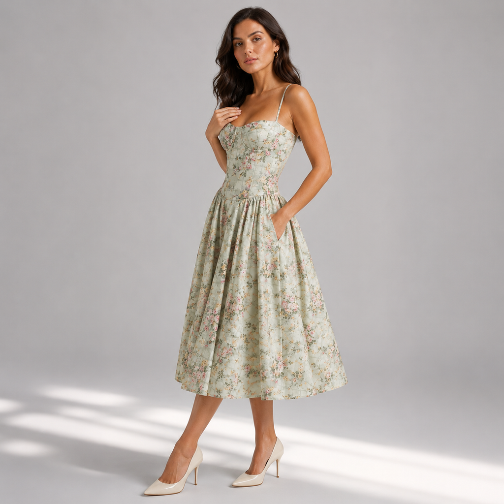 Montarello Women's Floral Corset Midi Dress – Wedding Guest Style