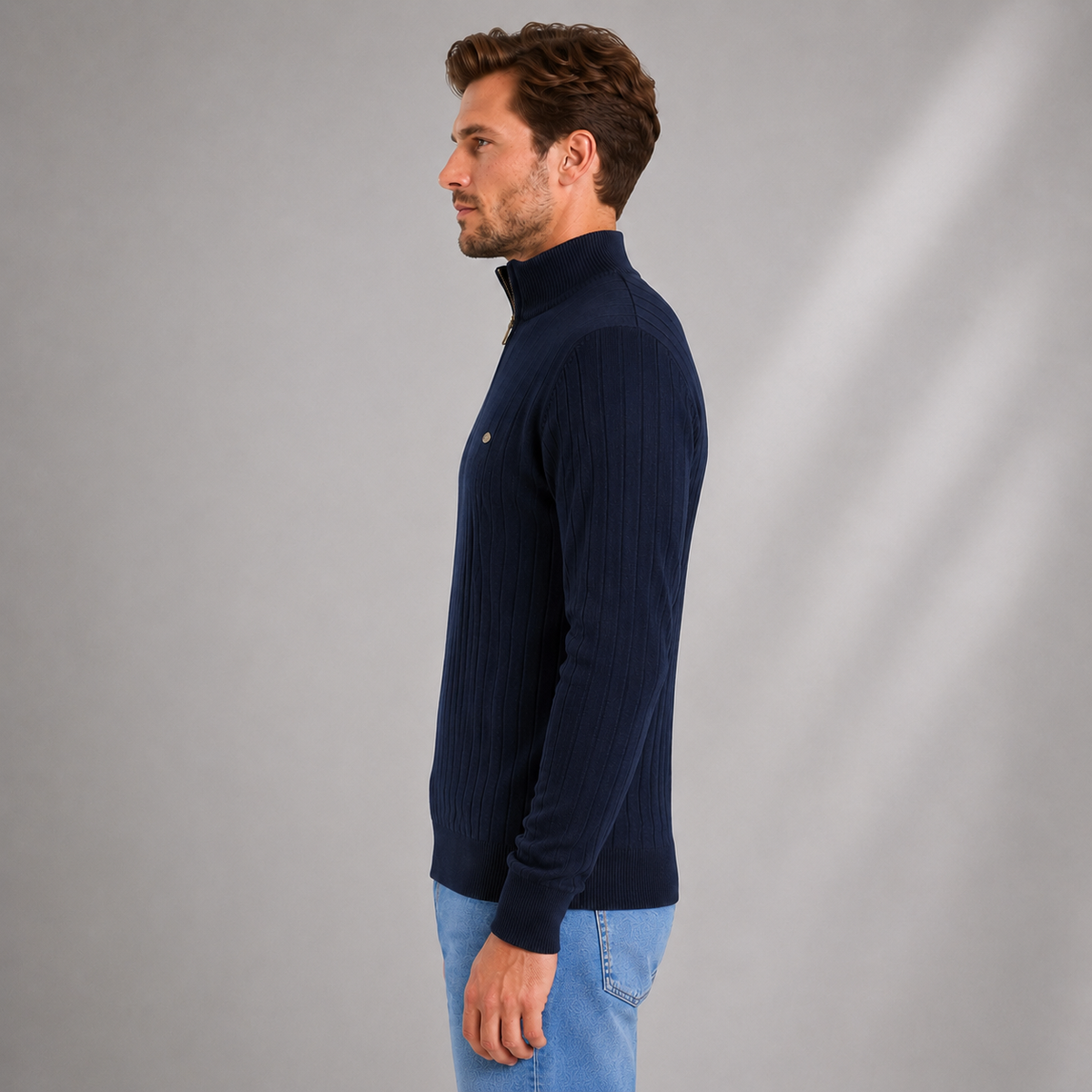 Montarello Men's Quarter Zip Jumper Ribbed Funnel Neck
