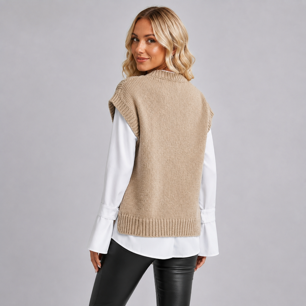 Montarello Women's Sweater Vest Cable Knit Round Neck