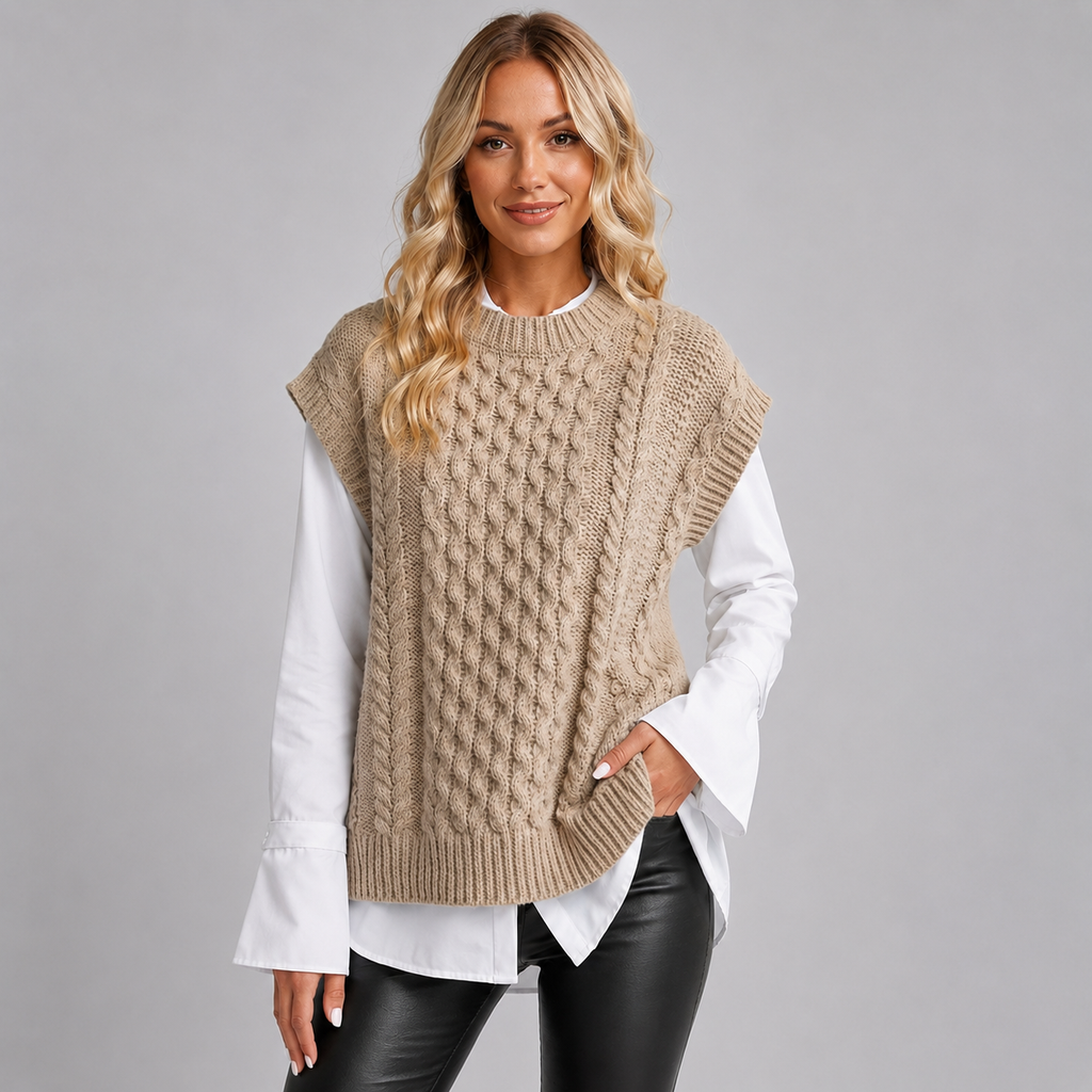 Montarello Women's Sweater Vest Cable Knit Round Neck
