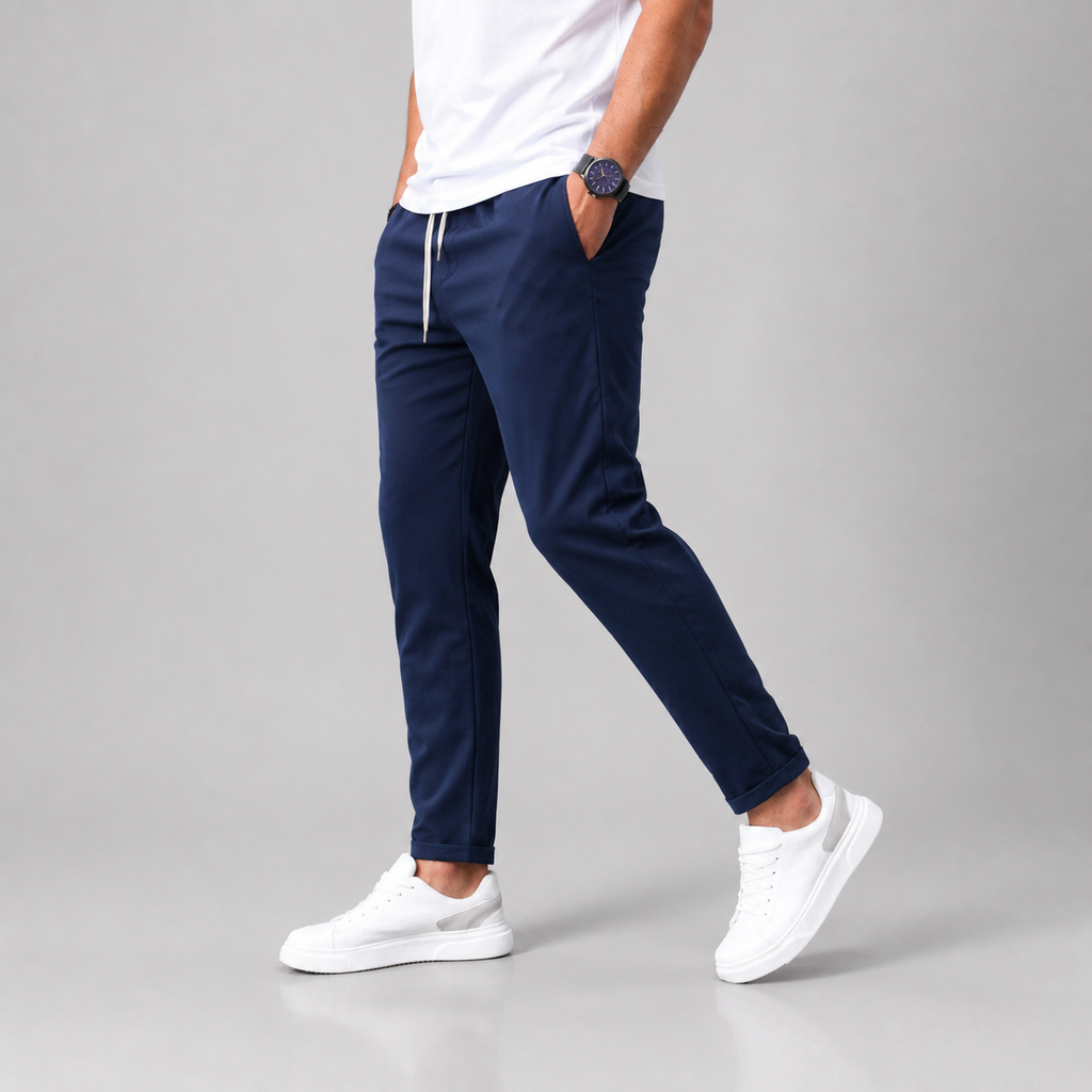 Montarello Men's Slim Fit Drawstring Trousers with Tapered Leg