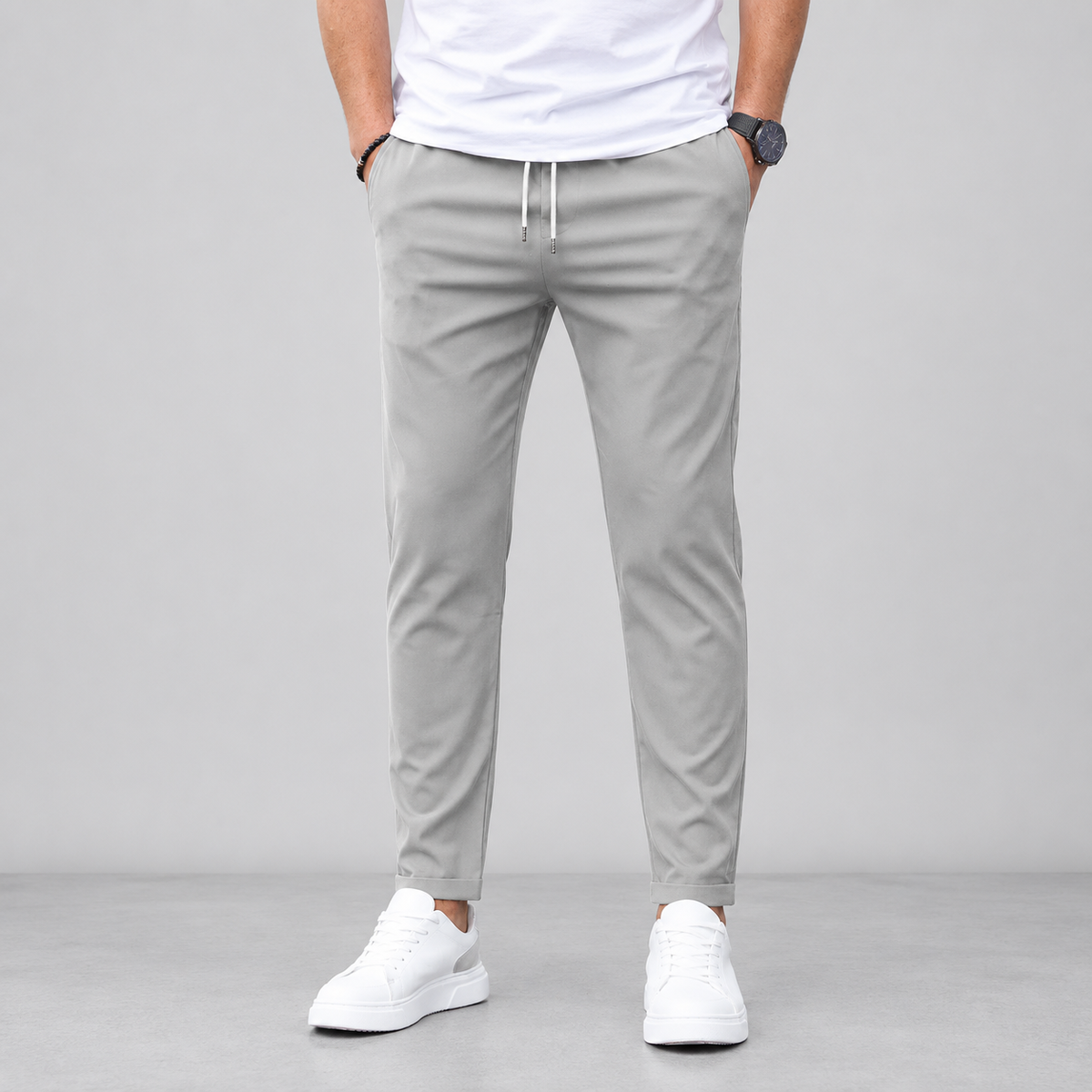 Montarello Men's Slim Fit Drawstring Trousers with Tapered Leg