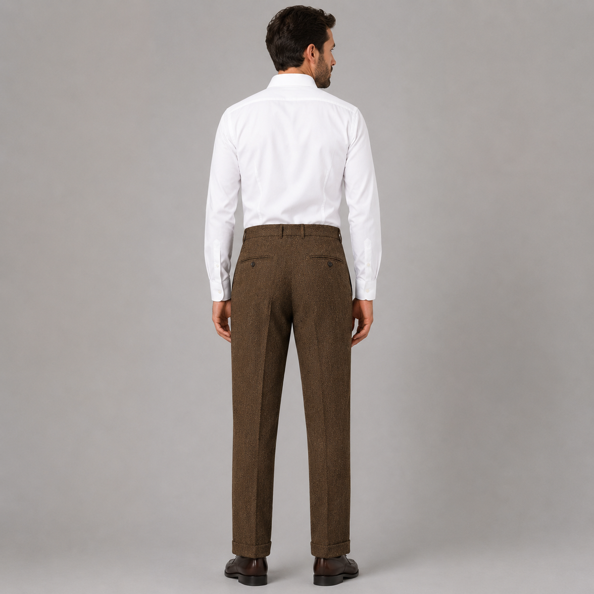 Montarello Men's Trousers Herringbone Pleated Straight Leg