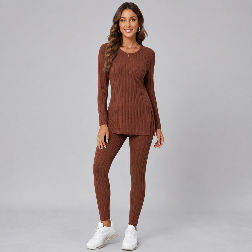 Montarello Women's Lounge Set Knitted V-Neck Wide Leg