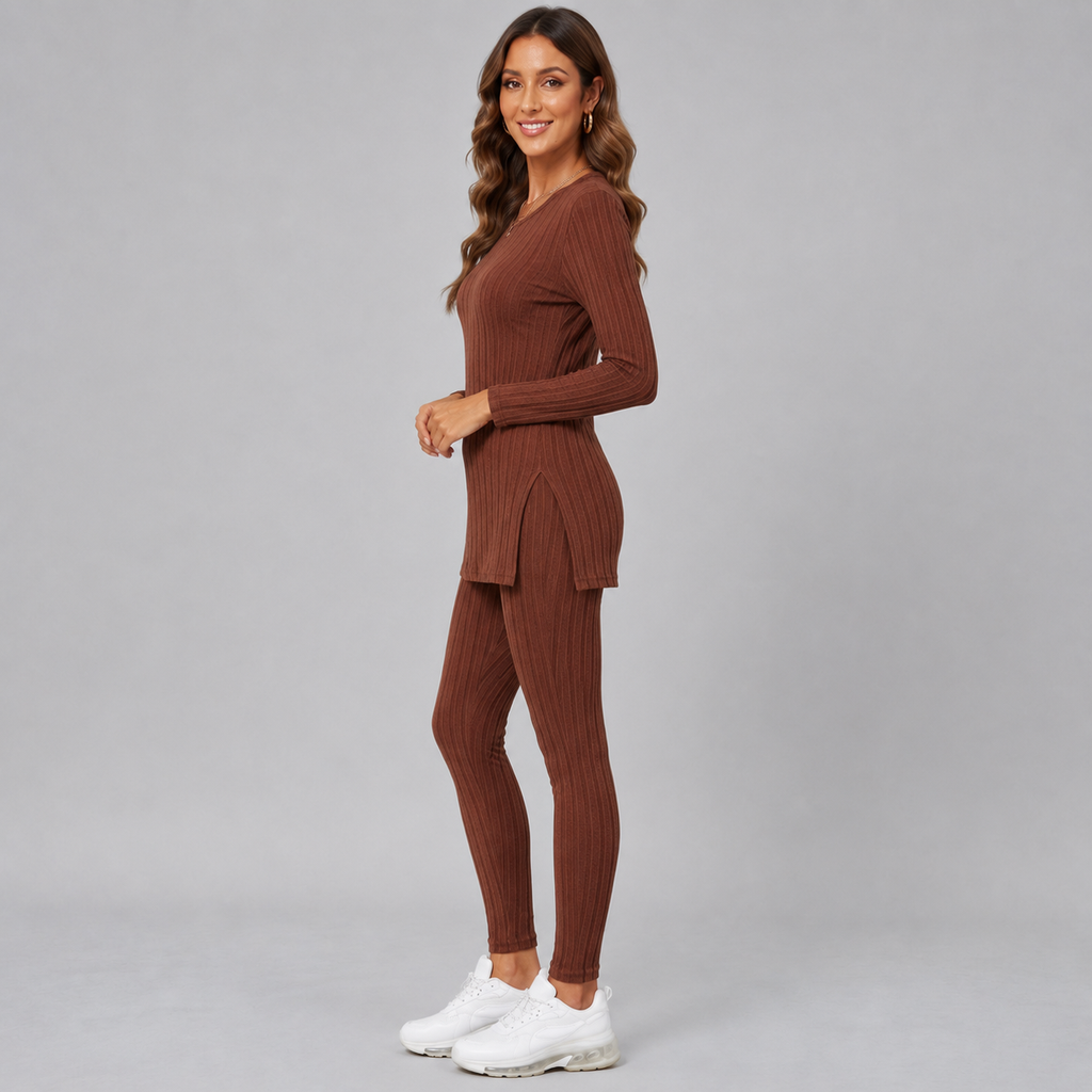 Montarello Women's Lounge Set Knitted V-Neck Wide Leg