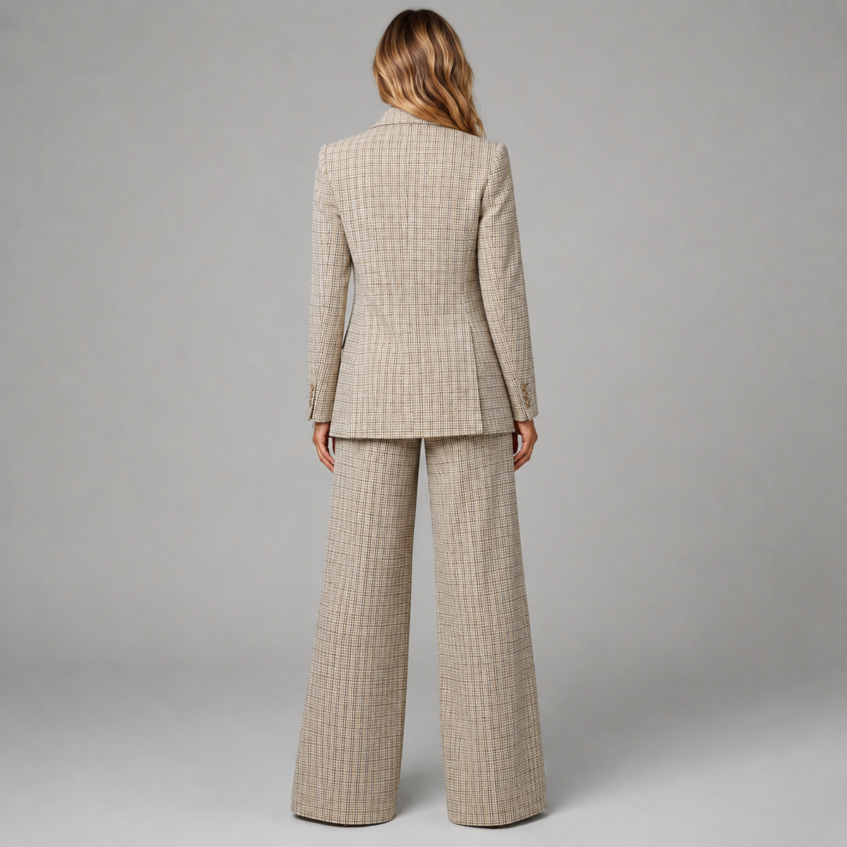 Montarello Women's Suit Set Check Blazer Wide-Leg Trousers