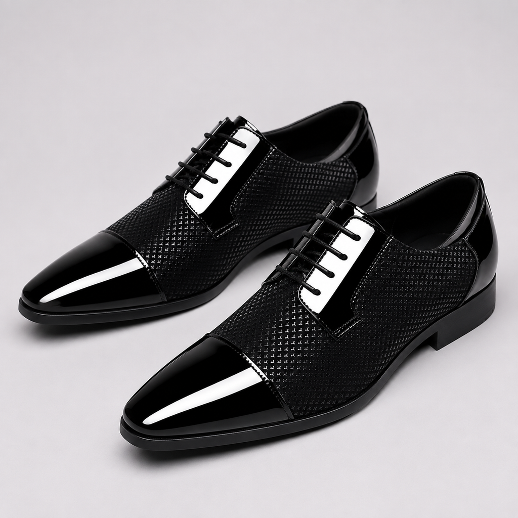Montarello Men's Patent Cap Toe Oxford Shoes