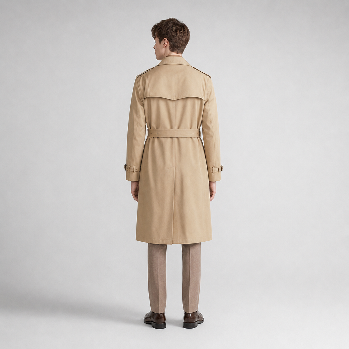 Montarello Men's Belted Trench Coat with Double Breasted Front