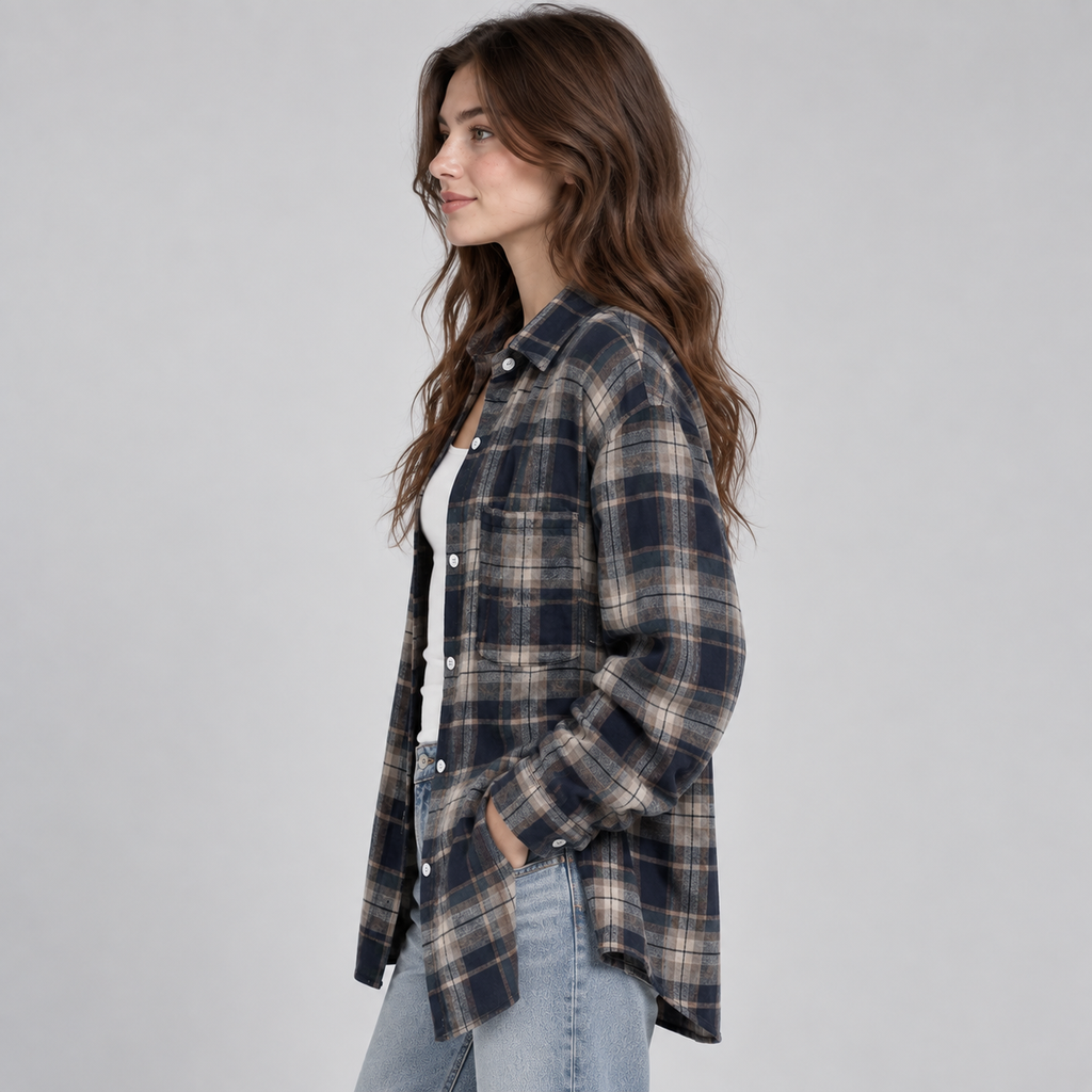 Montarello Women's Overshirt Check Notched Collar