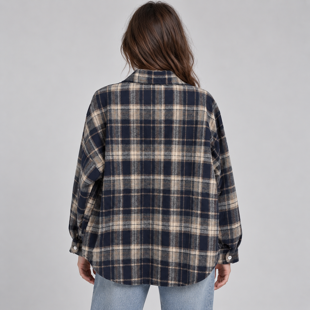 Montarello Women's Overshirt Check Notched Collar