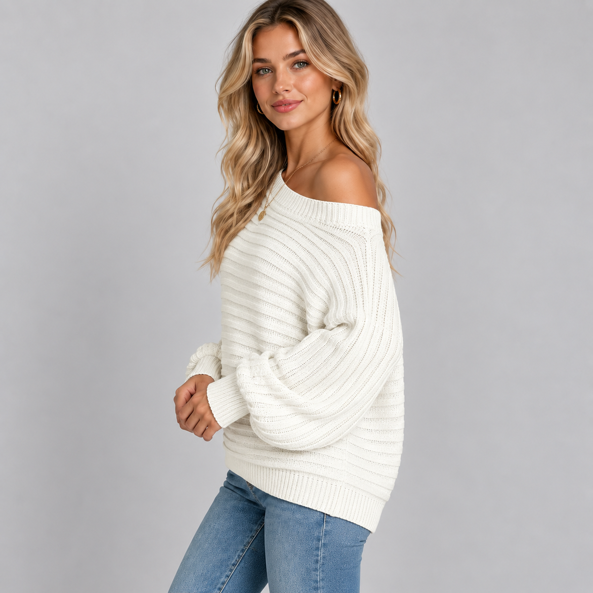 Montarello Women's Jumper Off Shoulder Ribbed Batwing