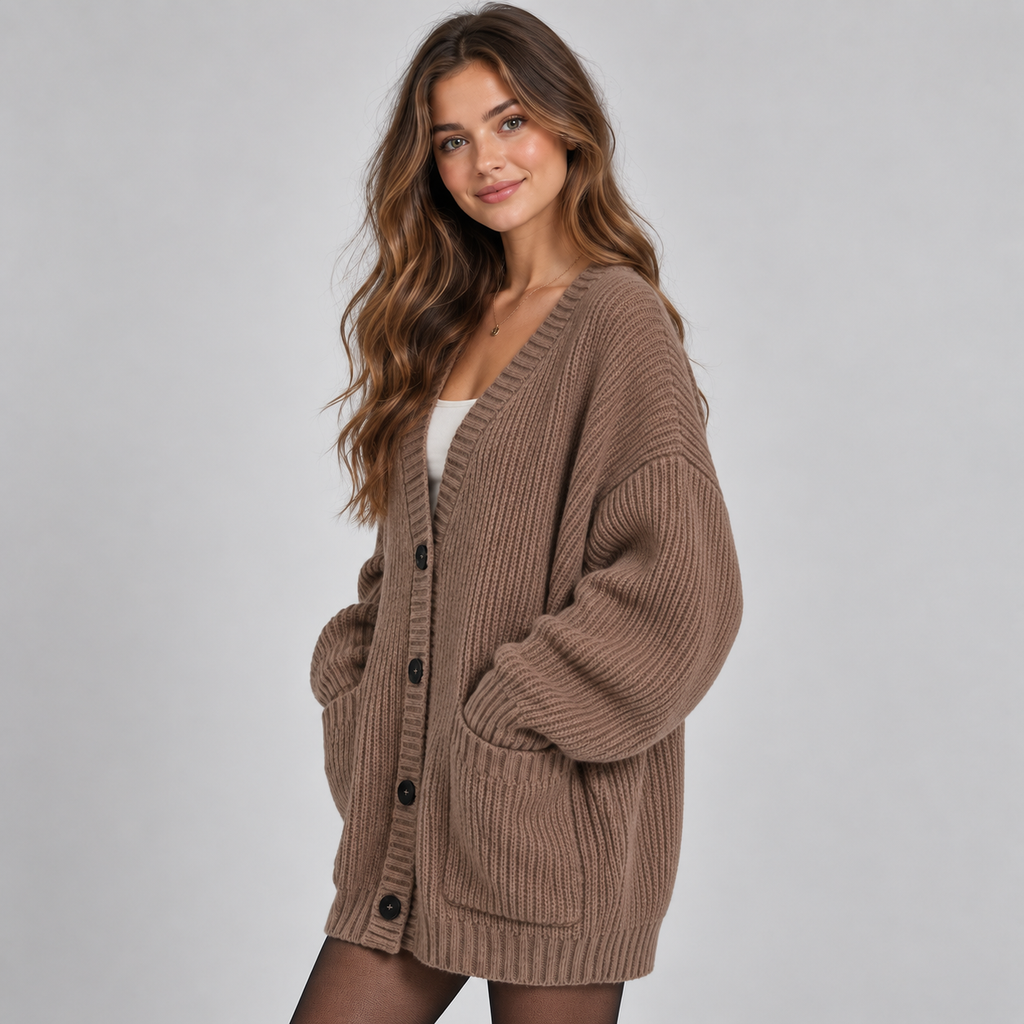 Montarello Women's Cardigan Oversized V-Neck Button Front