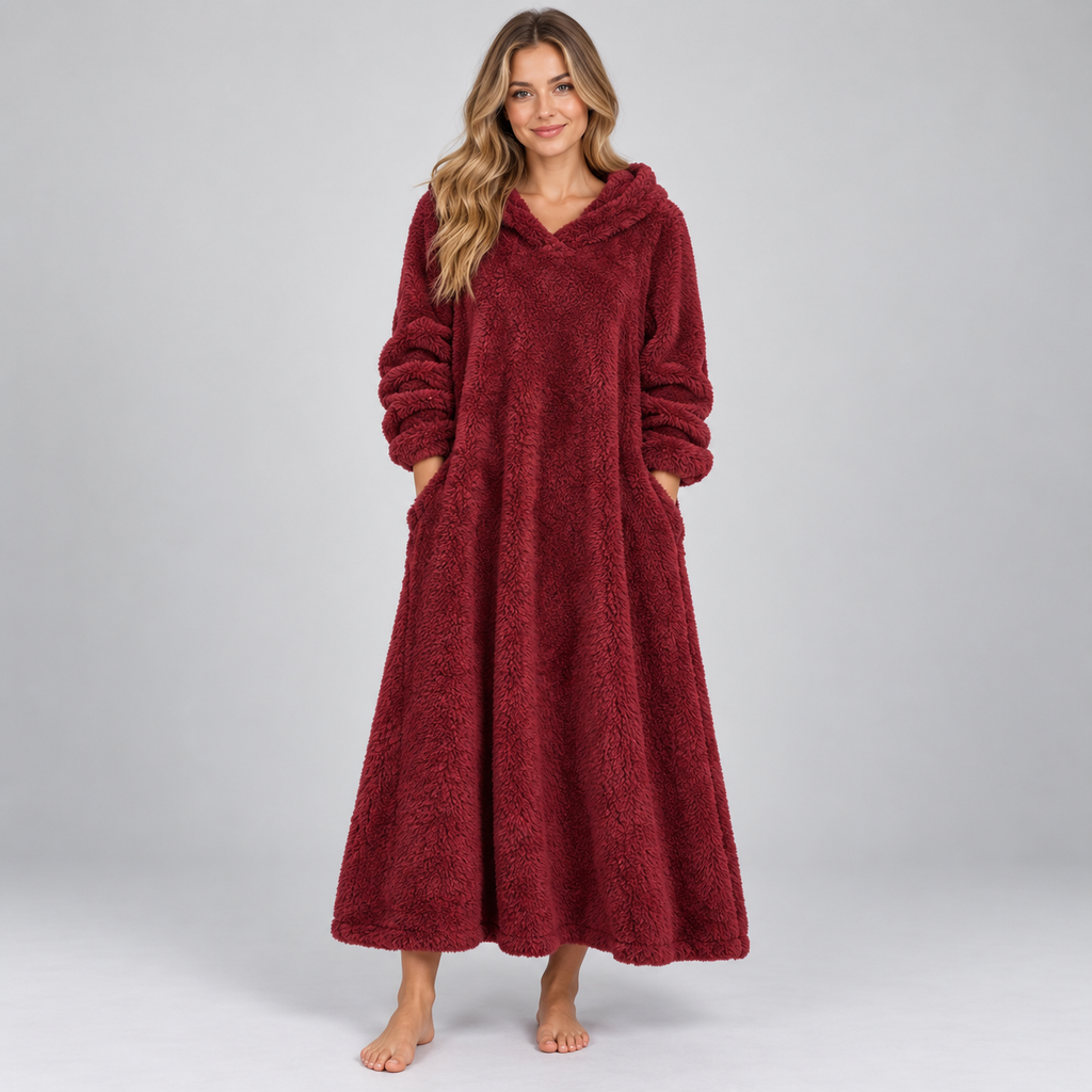 Montarello Women's Teddy Dress Hooded Borg Midi