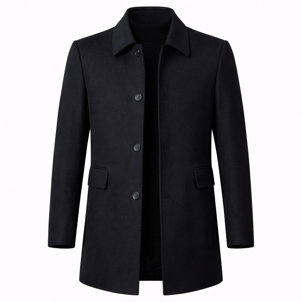 Men's Classic Overcoat, Notched Collar, Button Front, Long Sleeves