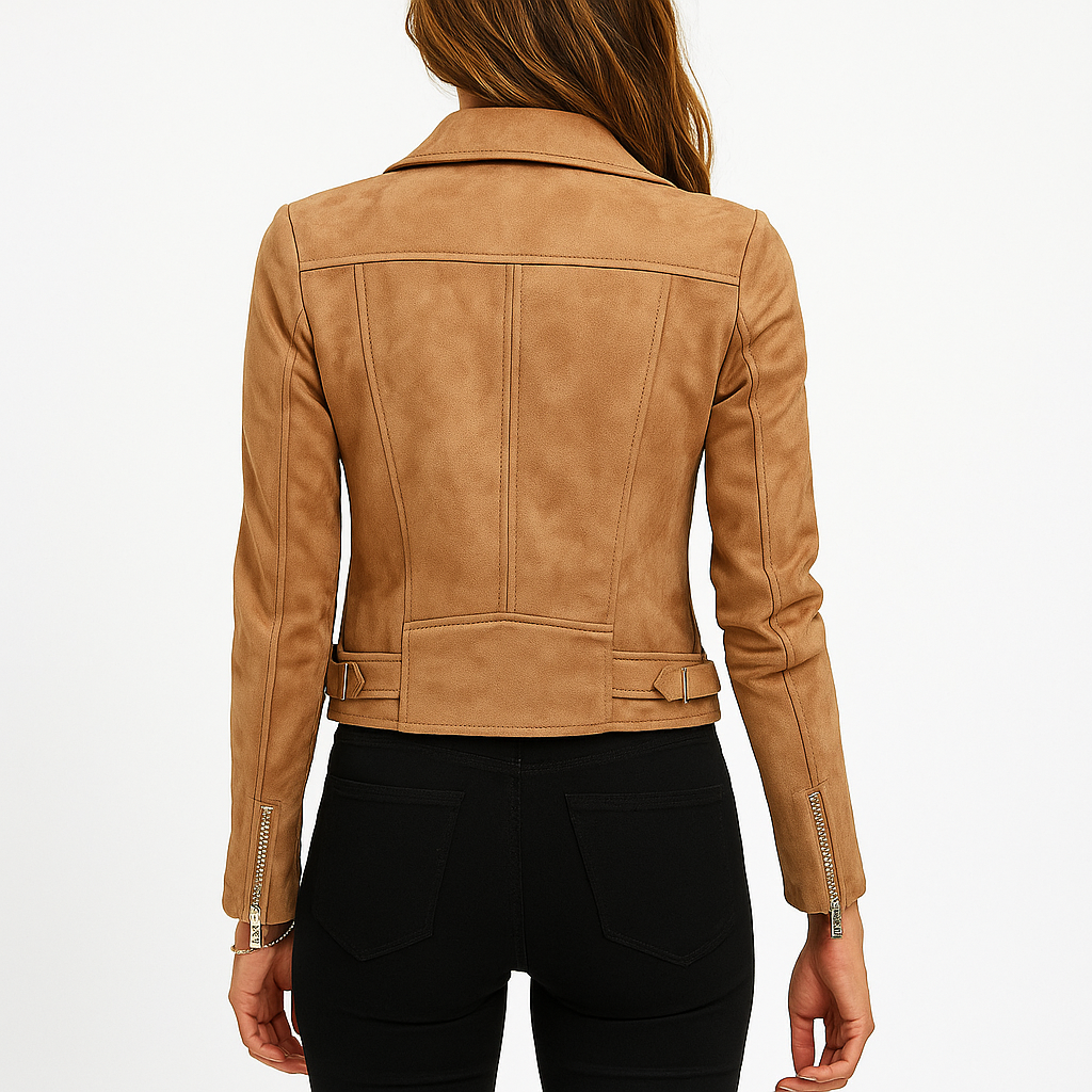 Women's Biker Jacket with Notch Collar and Fitted Cut