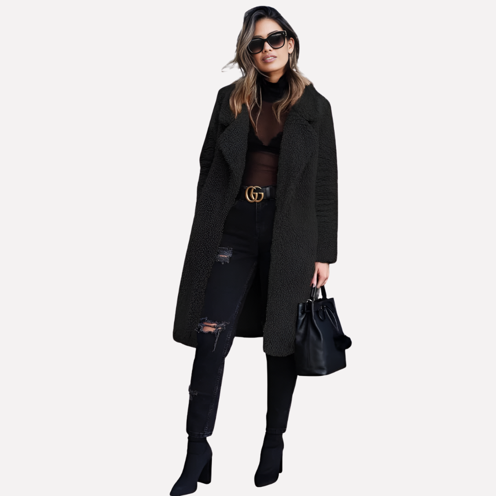 Women's Teddy Coat Notched Collar Open Front Long