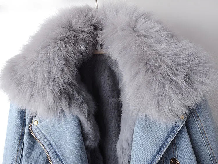 Chic Denim & Fur Jacket for Elegance
