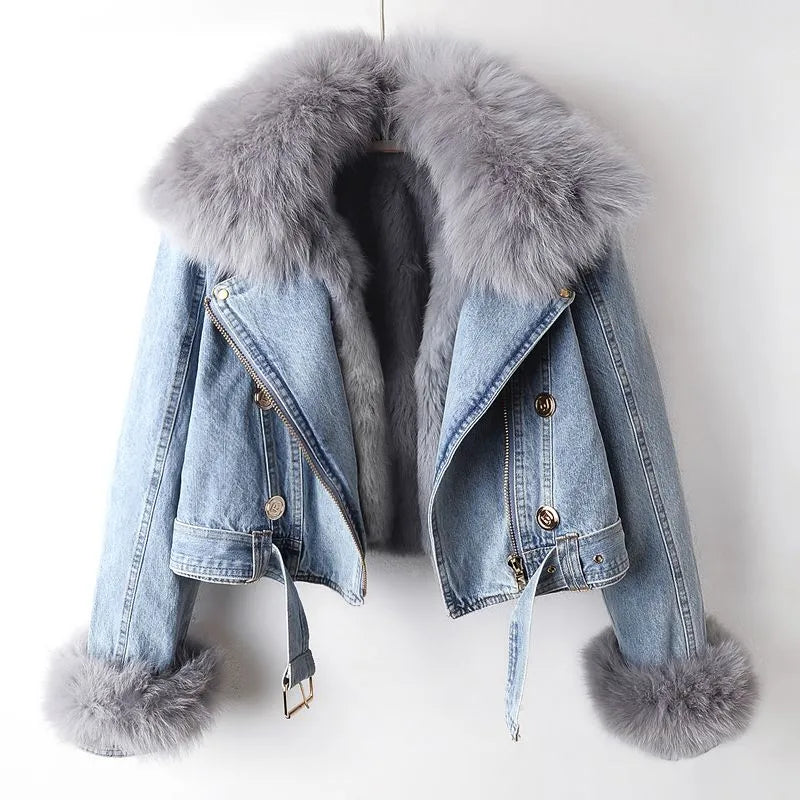 Chic Denim & Fur Jacket for Elegance
