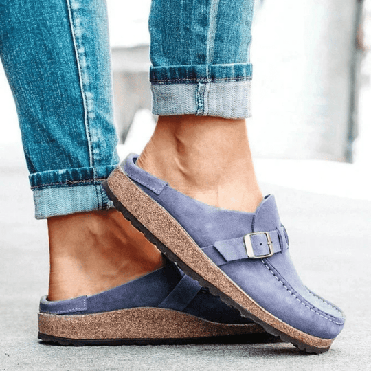 Montarello Women's Closed-Toe Buckle Suede-Look Comfort Clogs