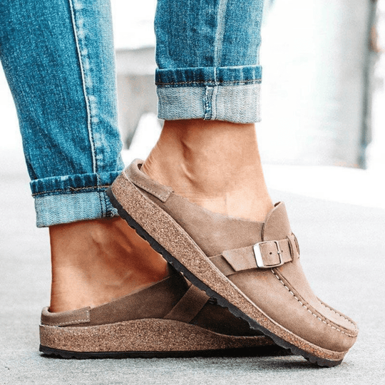 Montarello Women's Closed-Toe Buckle Suede-Look Comfort Clogs