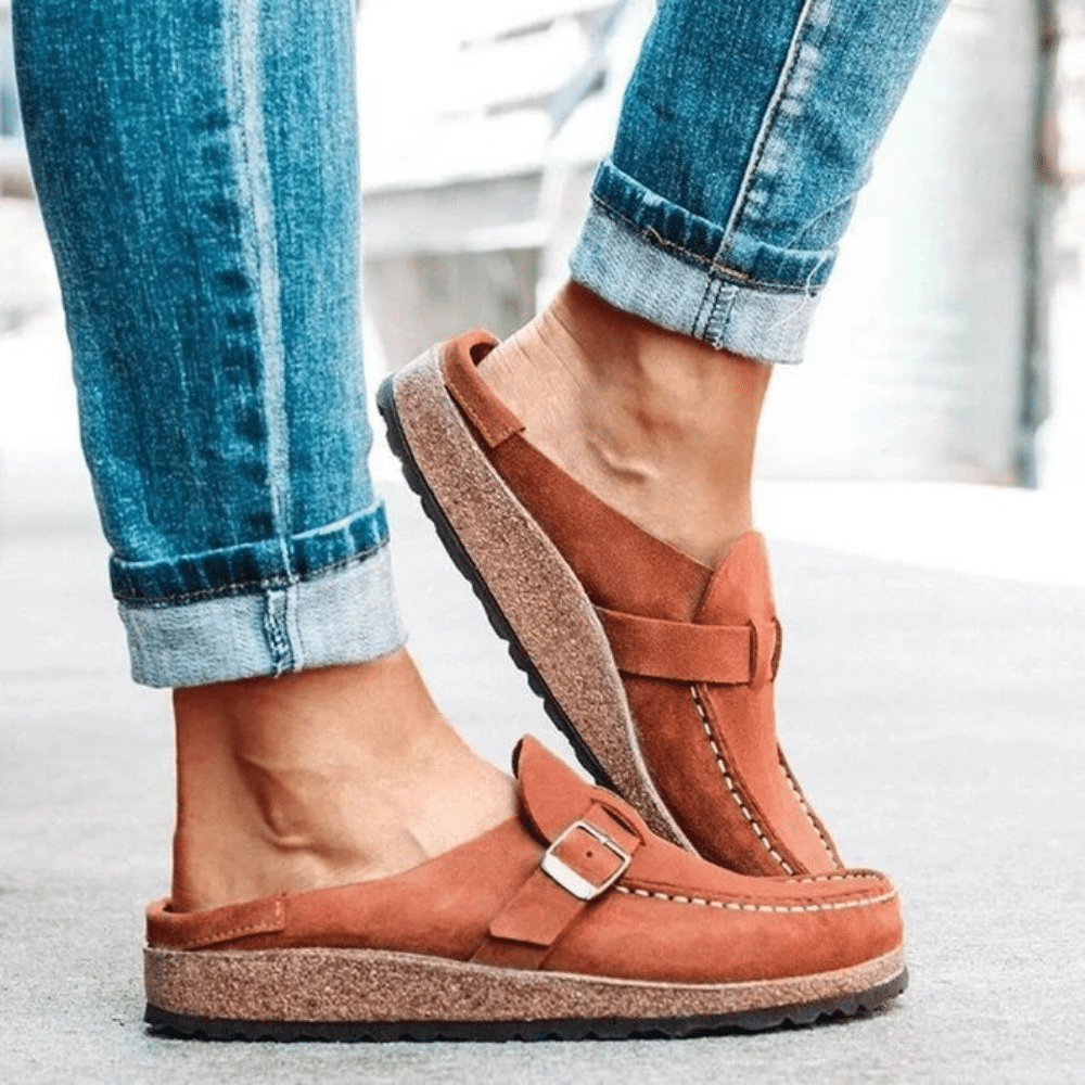 Montarello Women's Closed-Toe Buckle Suede-Look Comfort Clogs