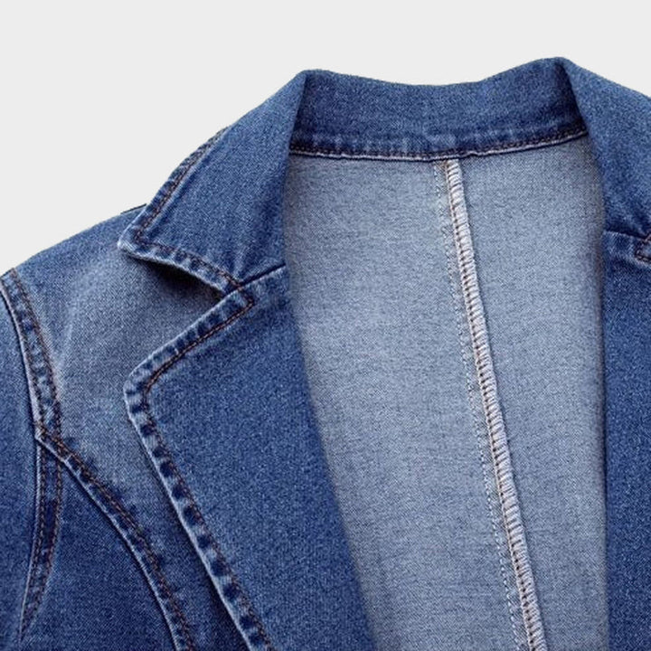 Women's Tailored Denim Blazer with Notched Lapels