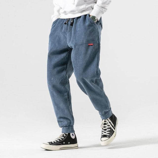 Men's Corduroy Jogger Trousers, Elastic Waist, Cuffed Ankles