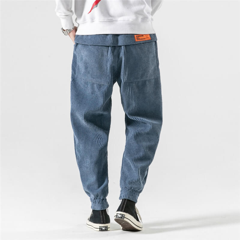 Men's Corduroy Jogger Trousers, Elastic Waist, Cuffed Ankles