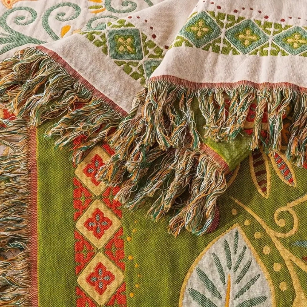Cozy Double-Sided Boho Throw Blanket with Fringes for Sofa and Bed