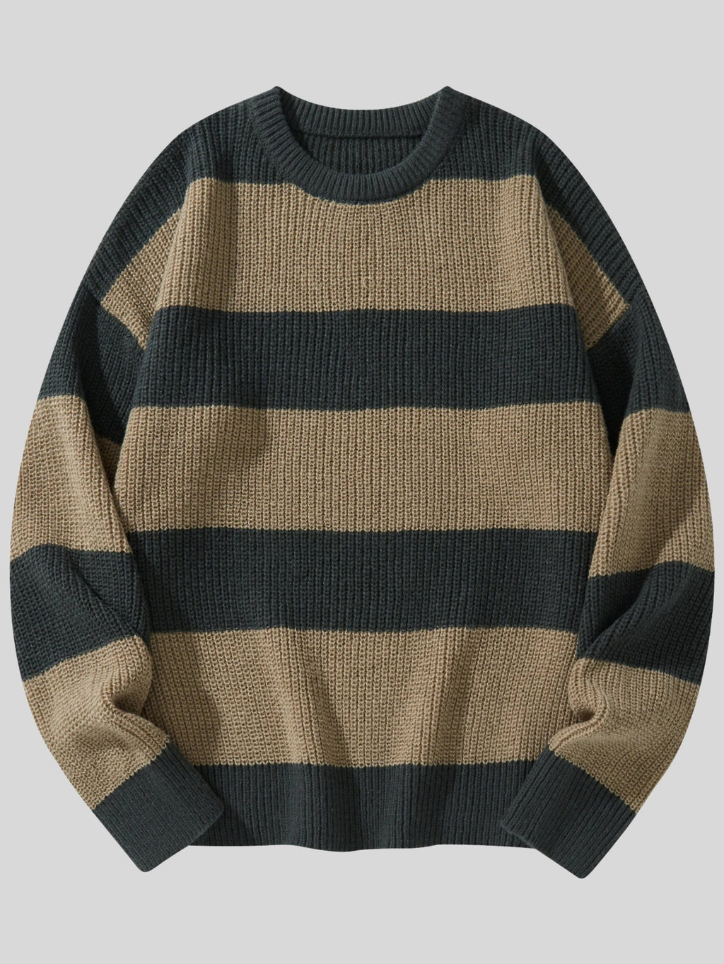Men's Striped Crew Neck Sweater, Long Sleeves, Ribbed Trim