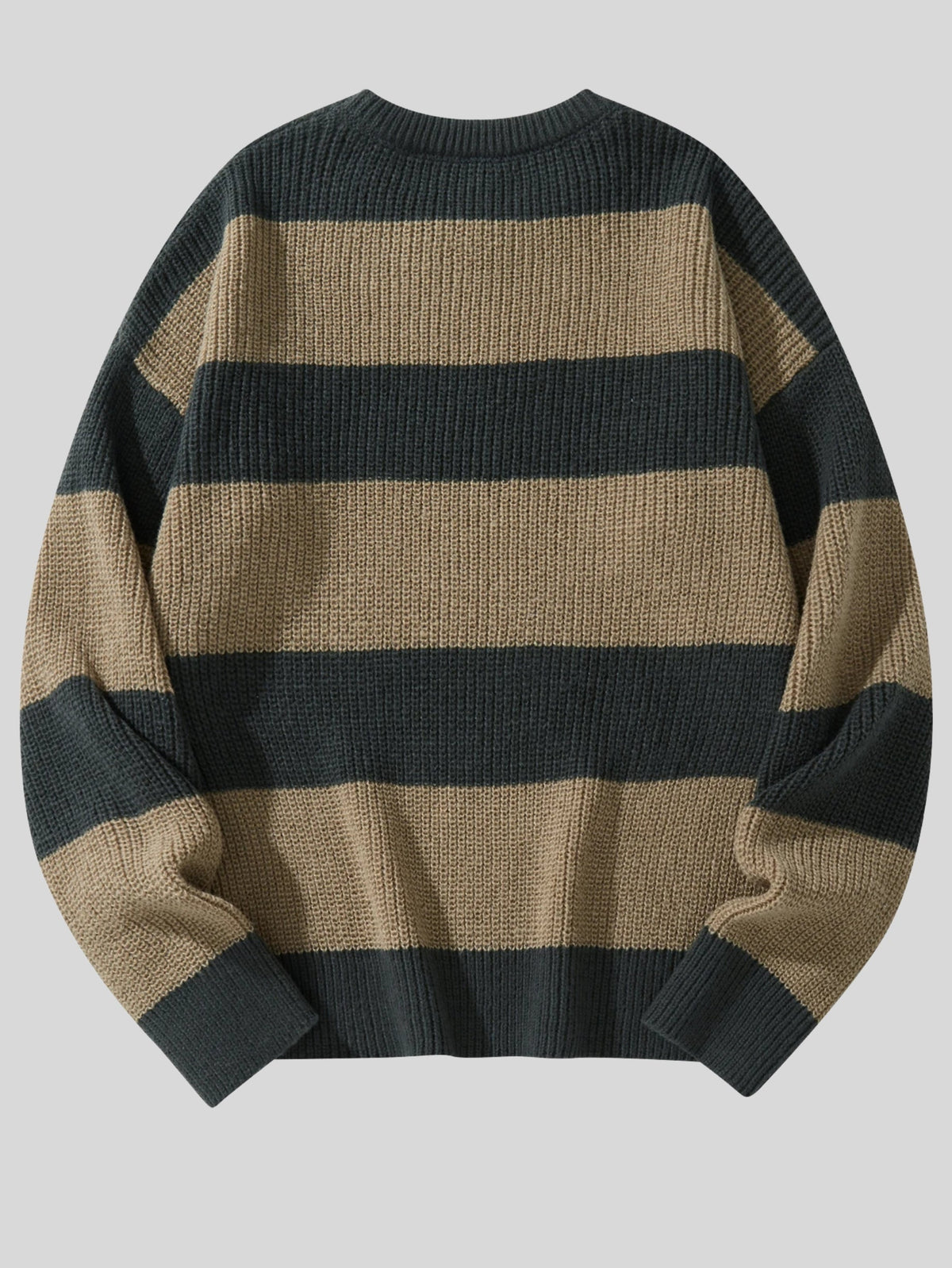Men's Striped Crew Neck Sweater, Long Sleeves, Ribbed Trim