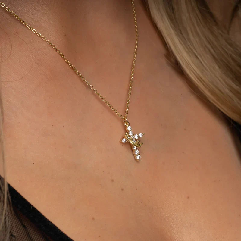 Cross & Crown | Zircon Necklace with 18k Gold Plating