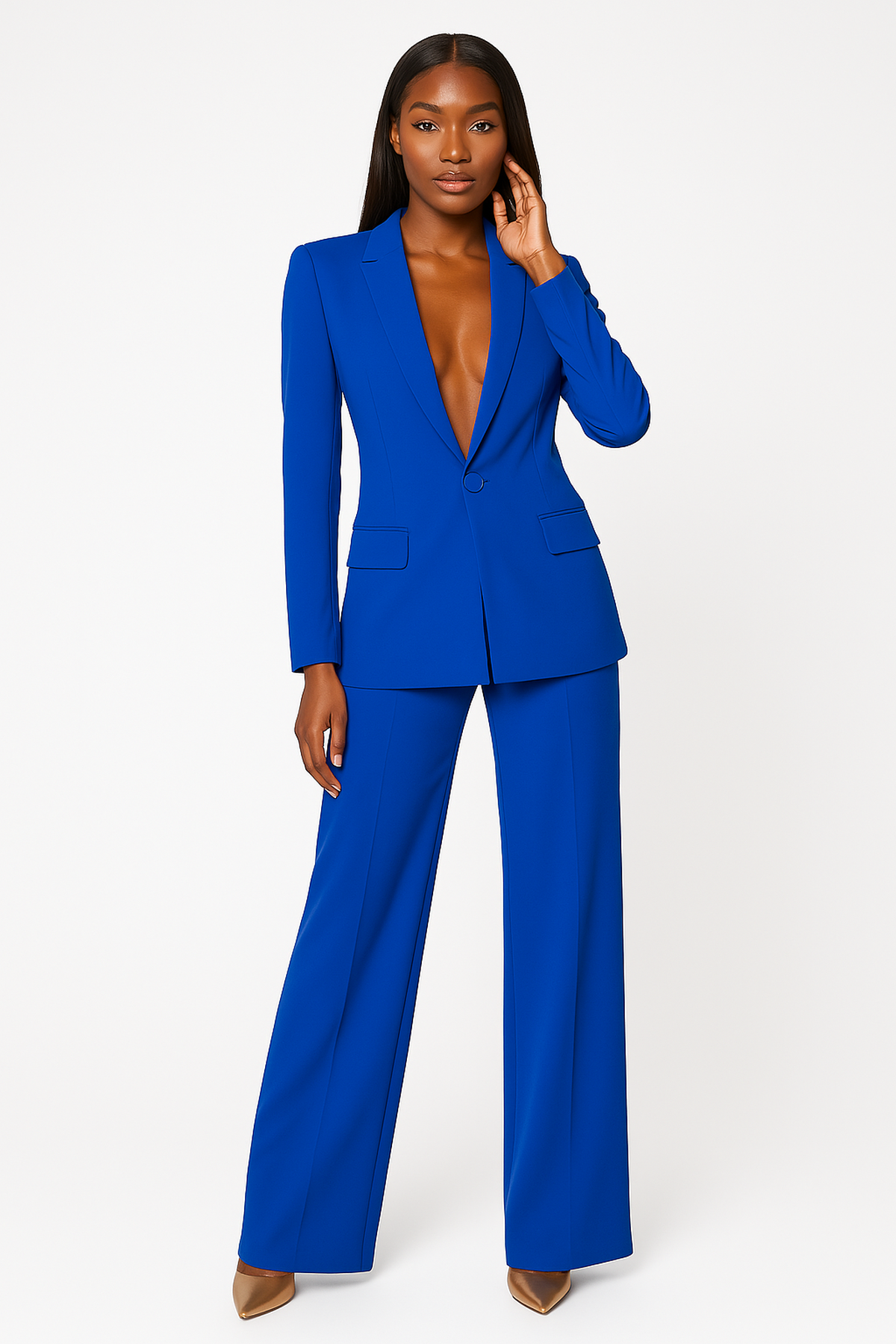 Women's Tailored Blazer And Wide Leg Trousers Suit Set