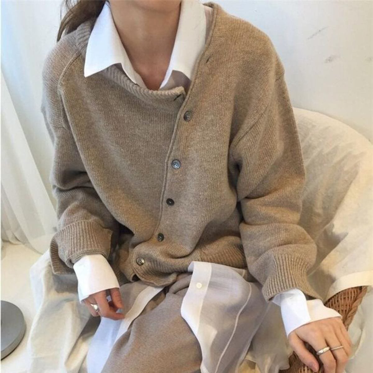 Women's Oversized Button Front Cardigan, Asymmetric Design
