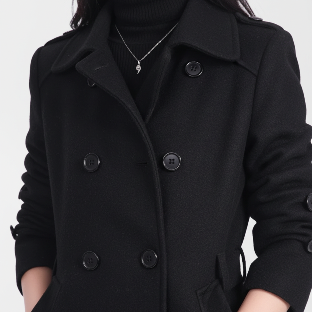Women's Double-Breasted Coat with Belt Mid-Length