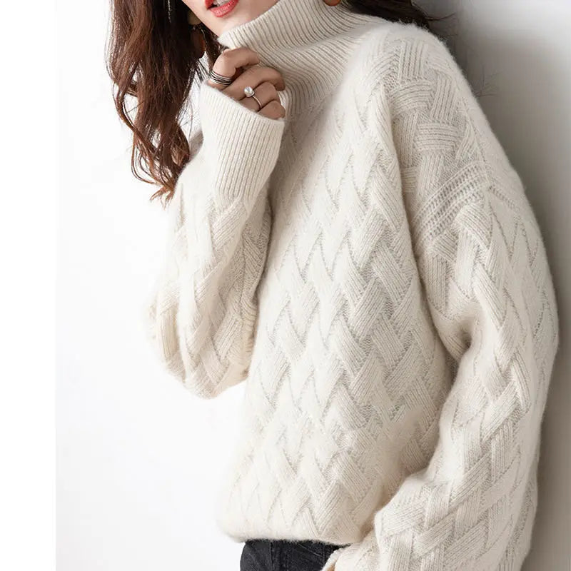 Women's Cable-Knit Turtleneck Sweater with Relaxed Fit