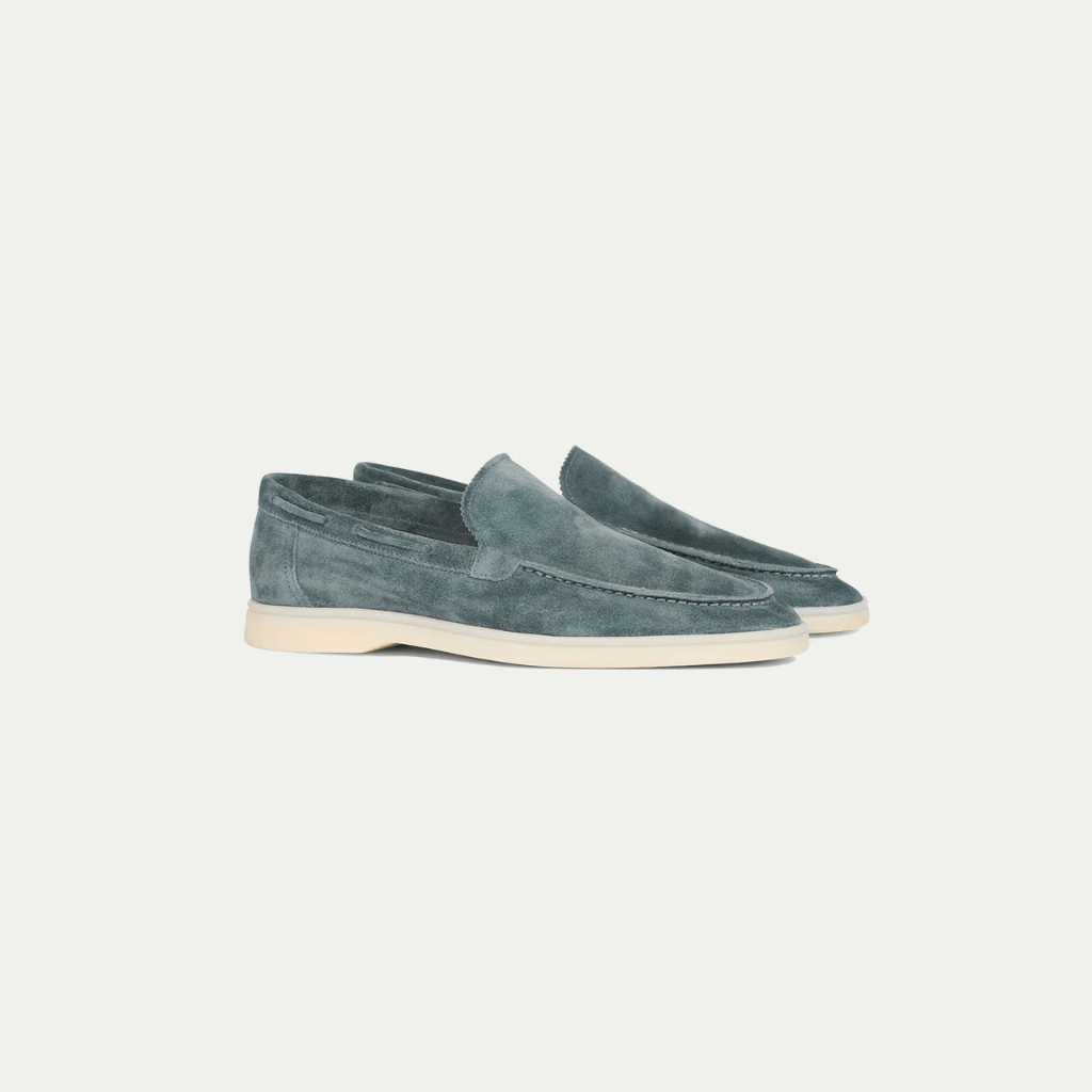 Men's Blue Slip-On Loafers, Moc Toe, Flat Sole