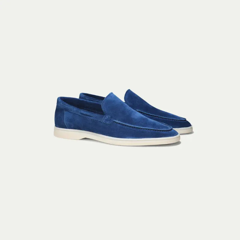 Men's Blue Loafers, Textured Finish, Round Toe, Flat Sole