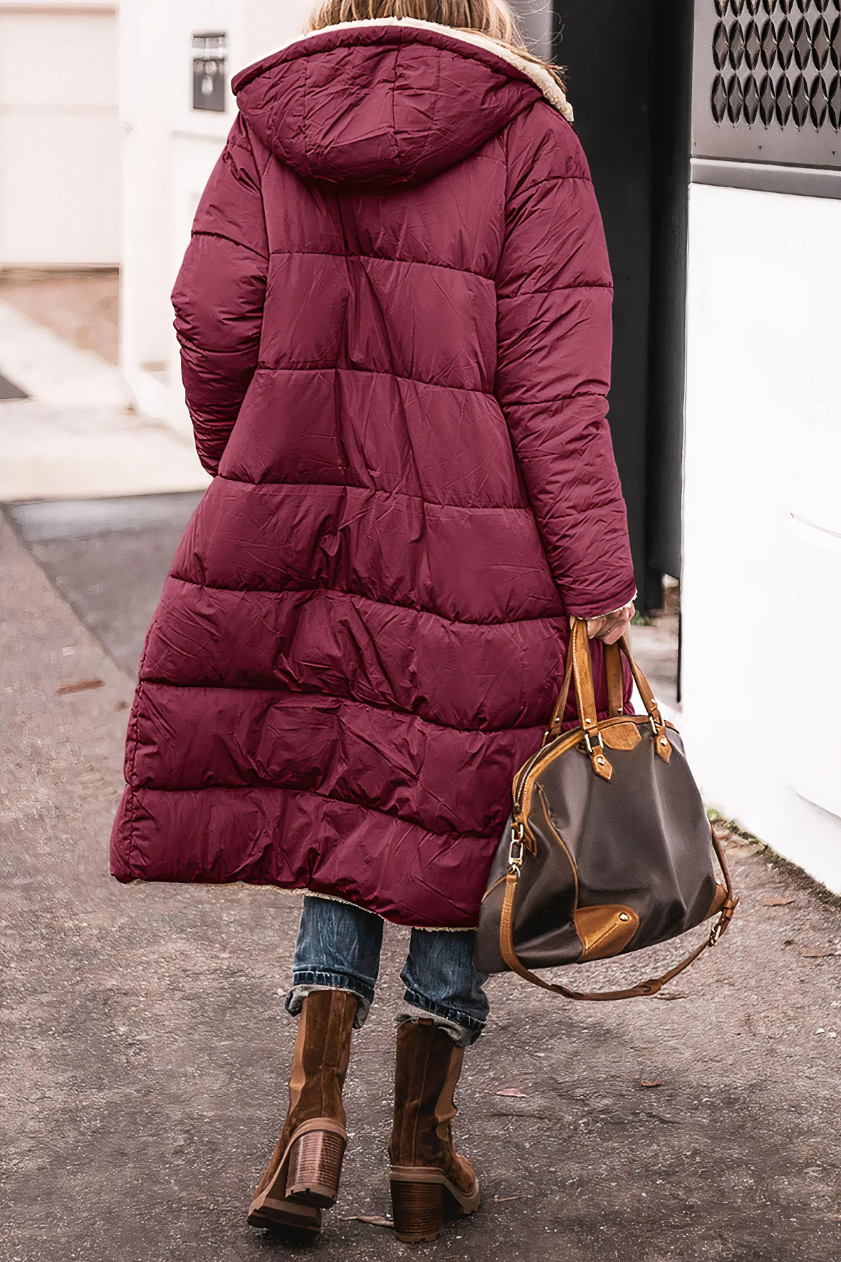 Women's Long Hooded Puffer Coat, Quilted, Zip Front