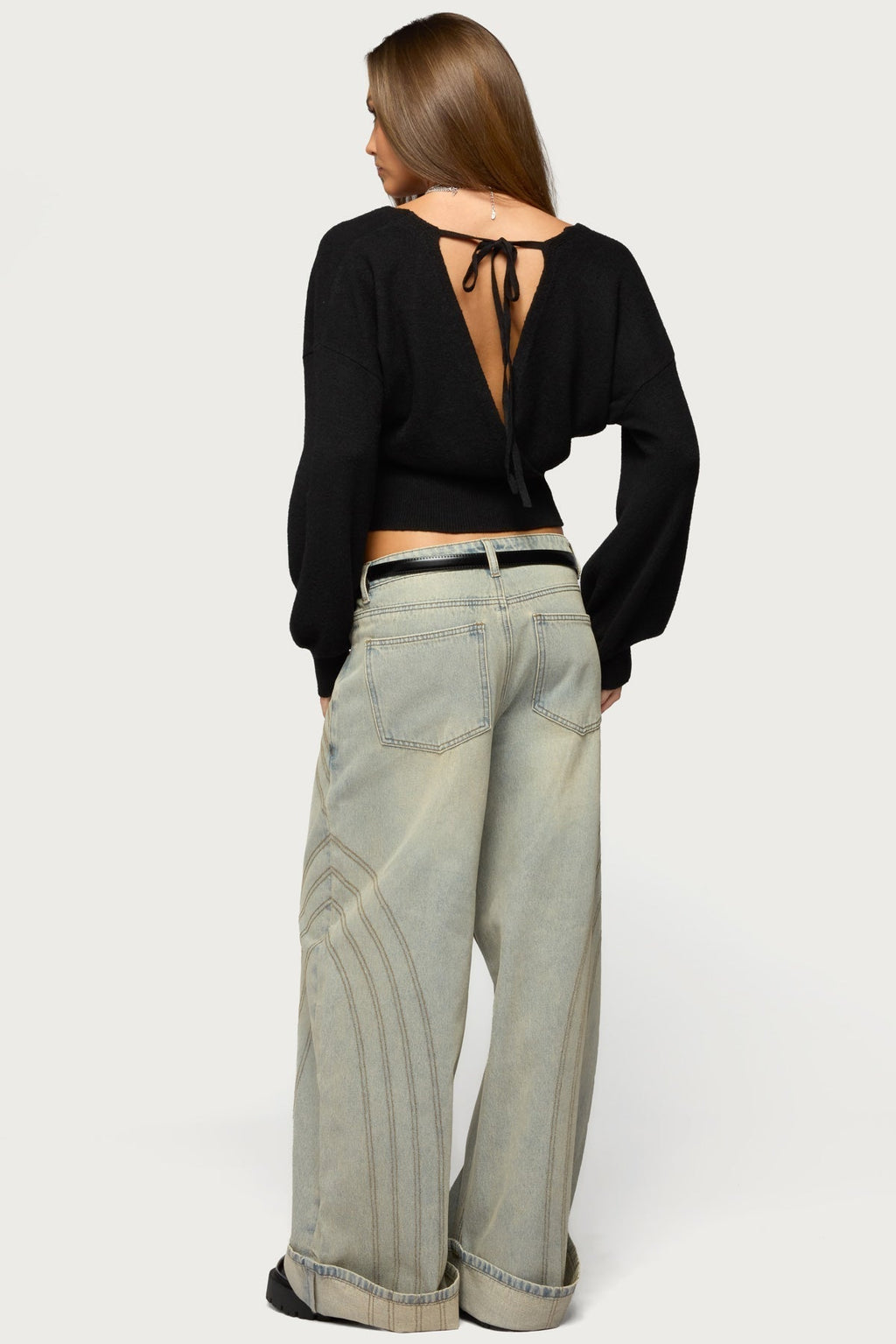 Women's Wrap Cropped Sweater, V-Neck, Long Sleeves