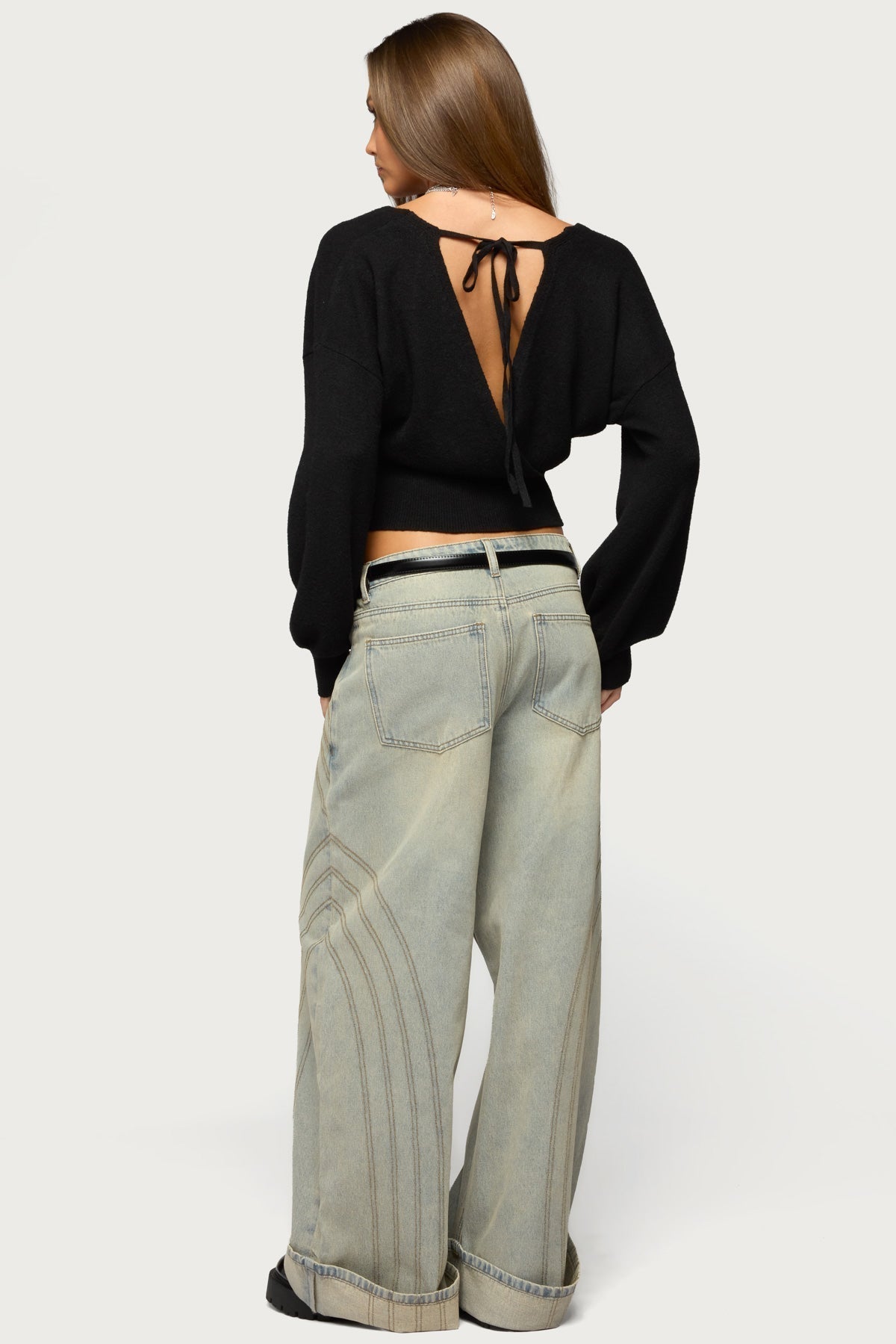 Women's Wrap Cropped Sweater, V-Neck, Long Sleeves