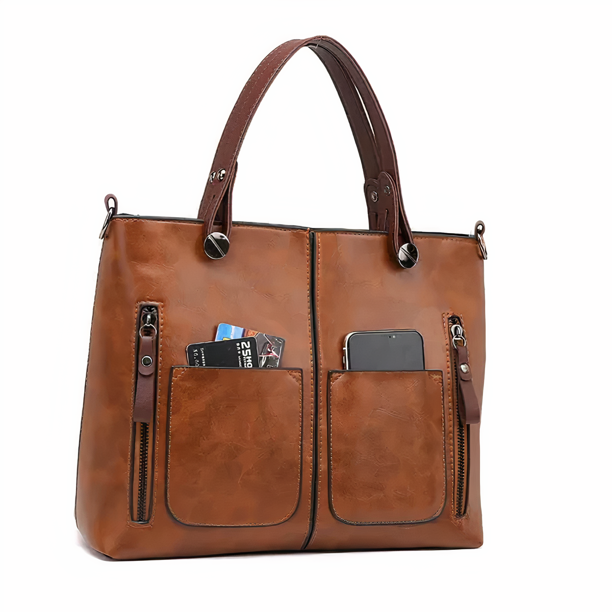 Women's Structured Tote Bag with Front Pockets