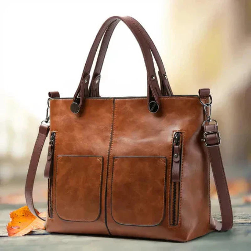 Women's Structured Tote Bag with Front Pockets