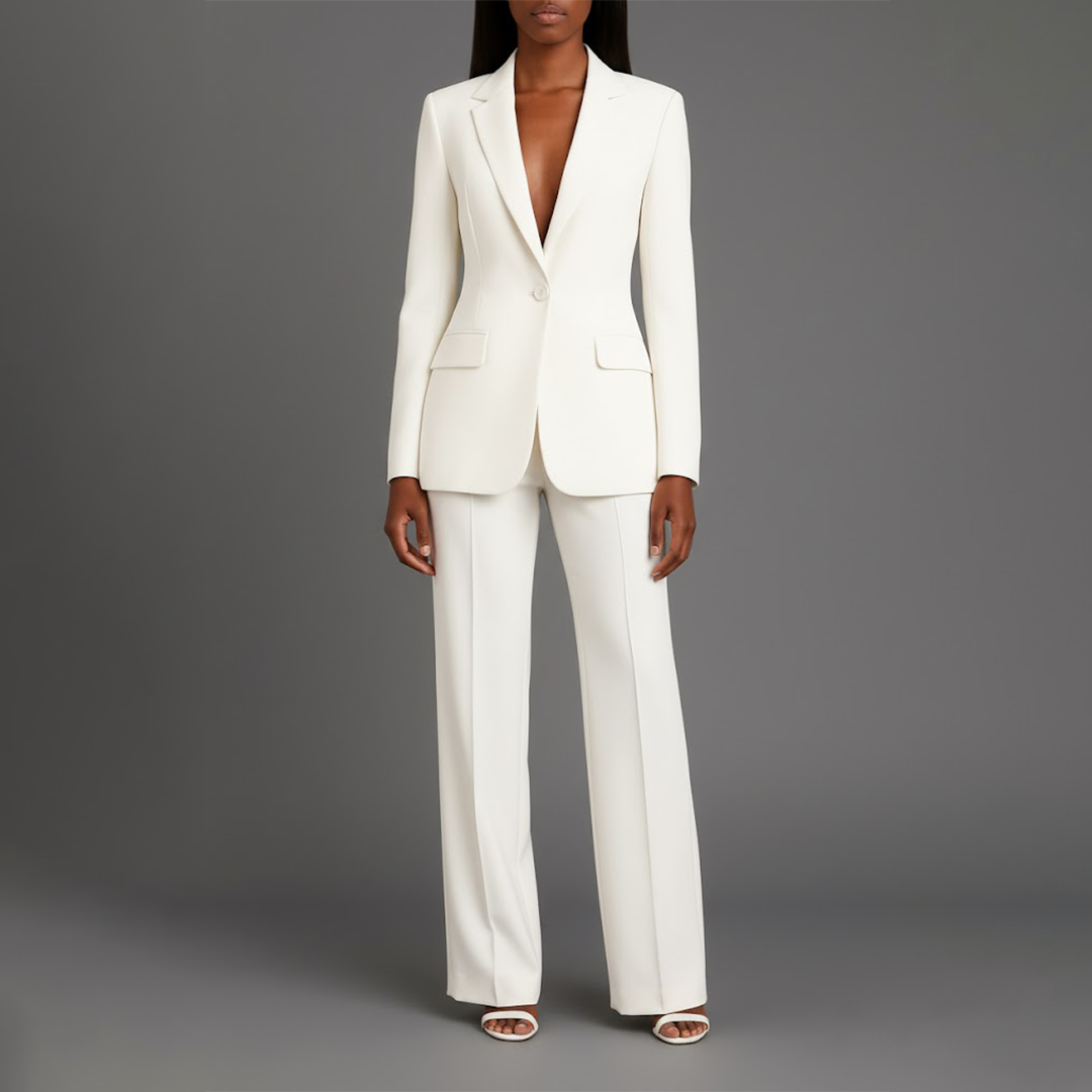 Women's Tailored Suit Set, Long Blazer, Wide-Leg Trousers