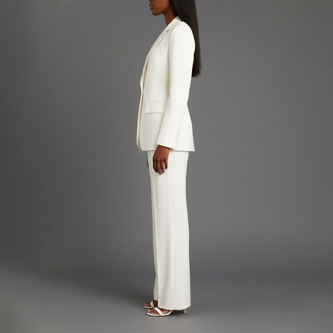 Women's Tailored Suit Set, Long Blazer, Wide-Leg Trousers