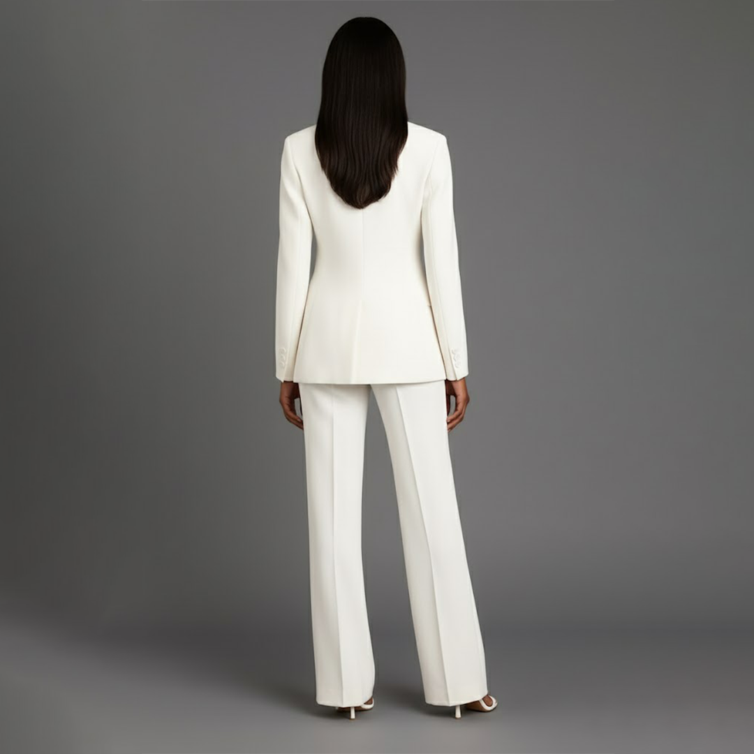 Women's Tailored Suit Set, Long Blazer, Wide-Leg Trousers