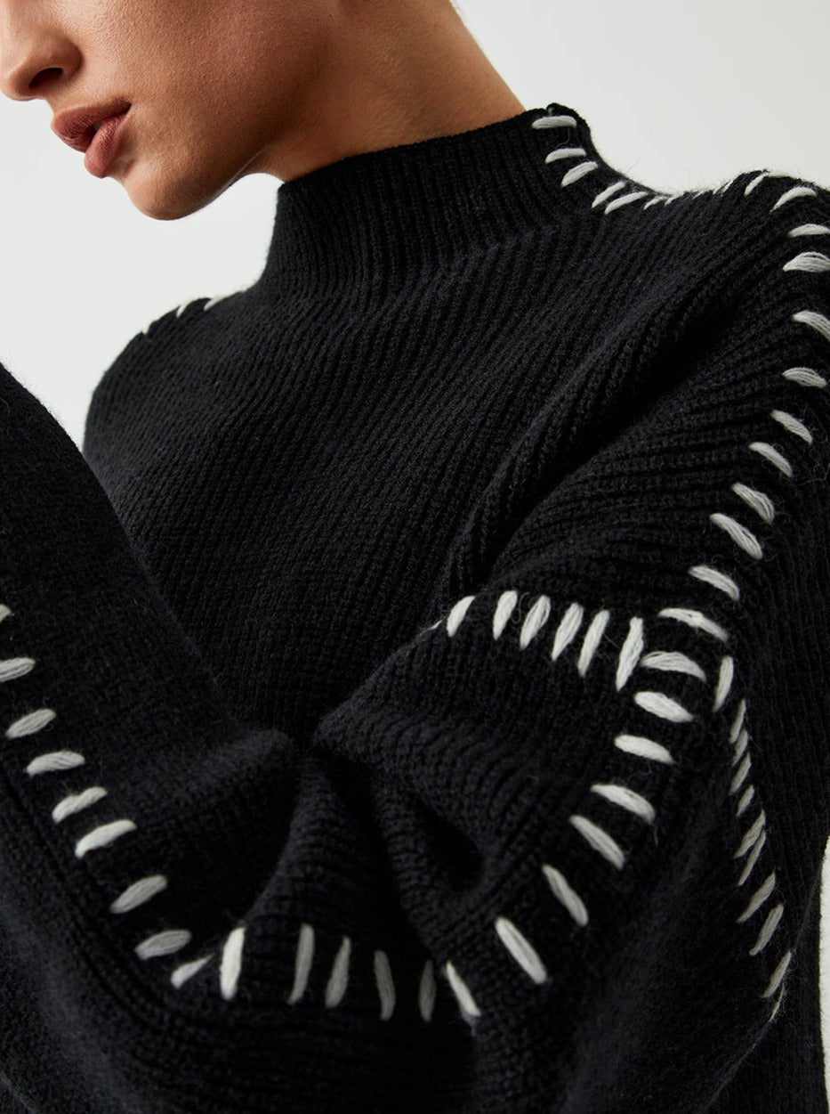 Women's Contrast Stitch Crew Neck Knit Sweater